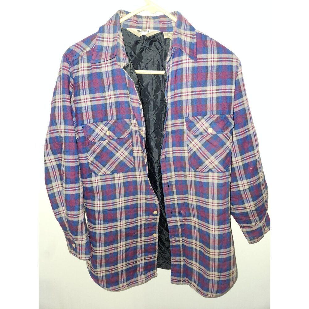 Vintage 70s Woolrich Red/Blue Plaid Pattern Flannel Insulated Jacket Small